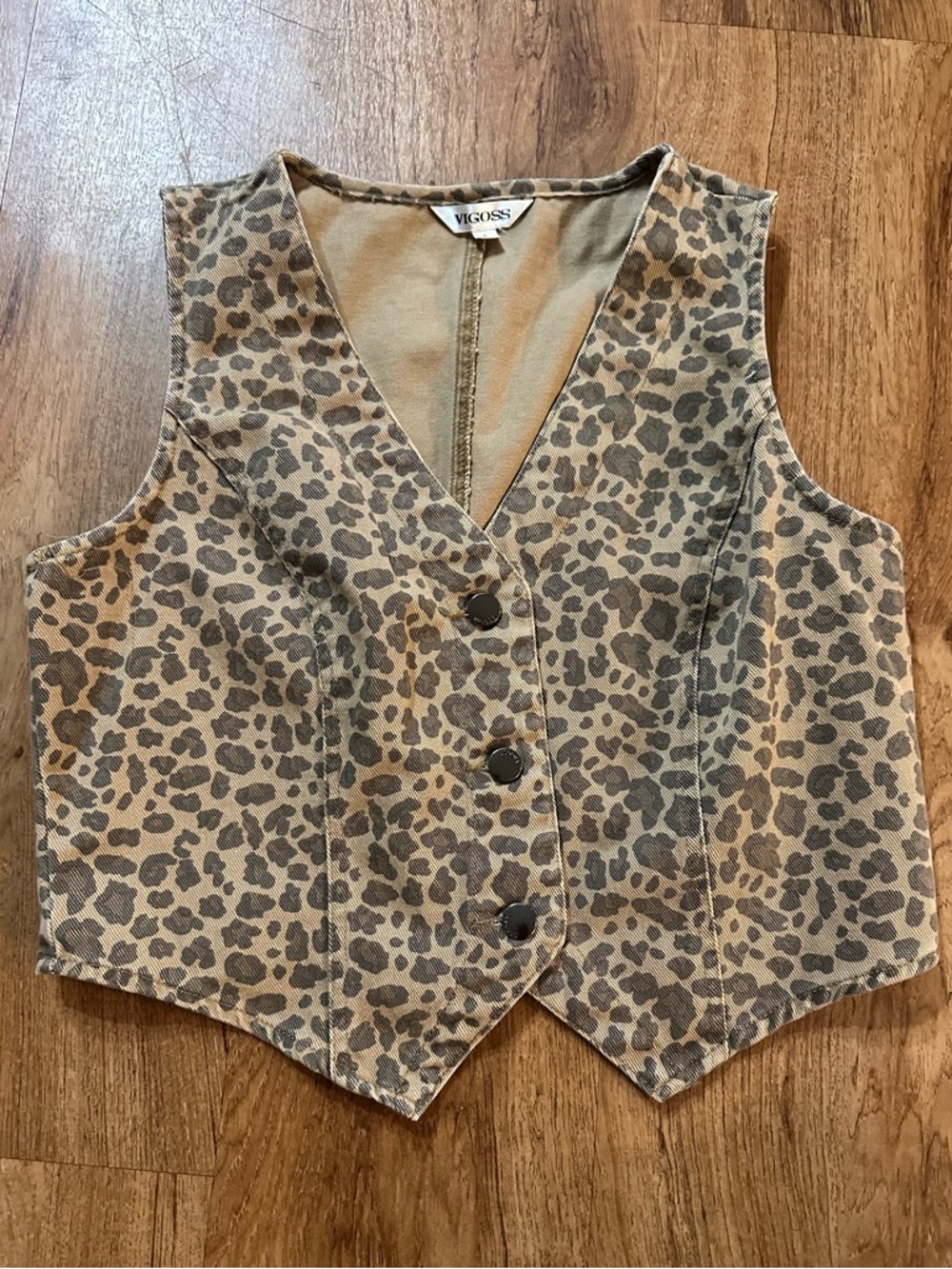 VIGOSS Women’s Leopard Denim Vest Size Large